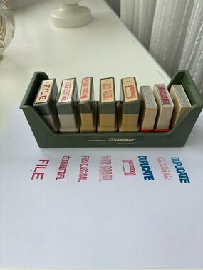 VTG Shachihata Xstamper Set C7T Office Stamps Holder Japan Red Blue 8 Lot Canex